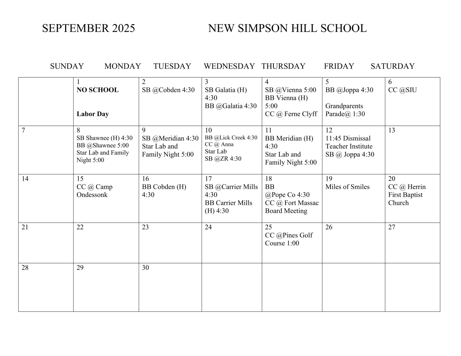 Sept 2025 Calendar